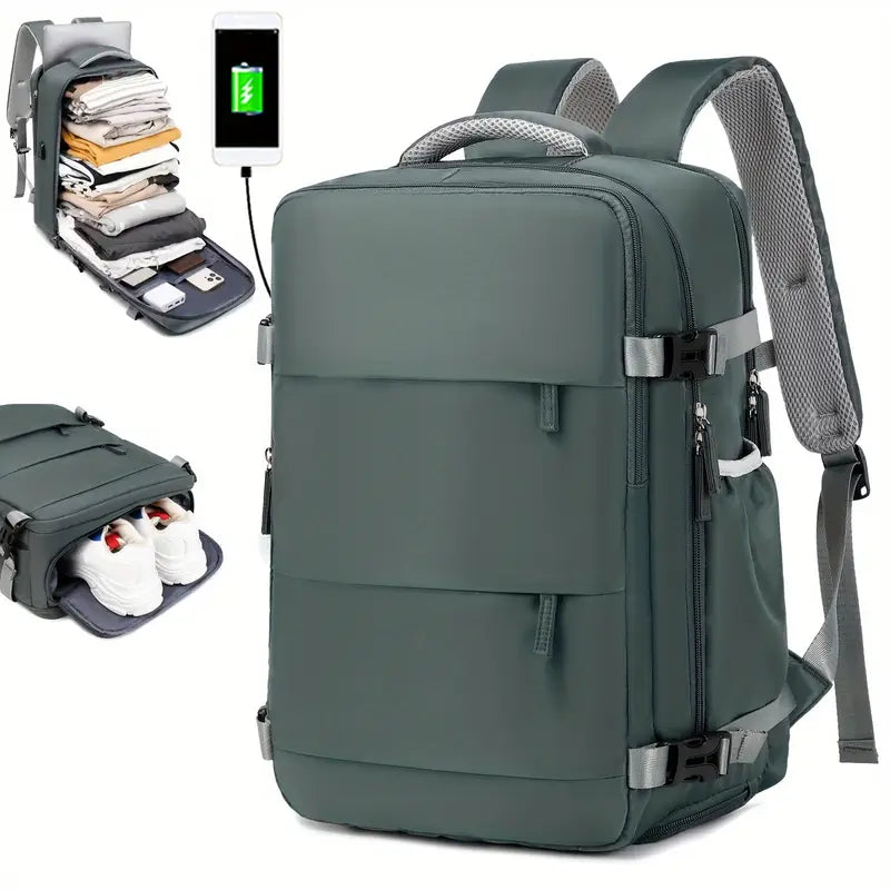 Mochila Para Viagem Multifuncional Expansível e Tecnológica + BRINDE: Adaptador de Tomada Universal